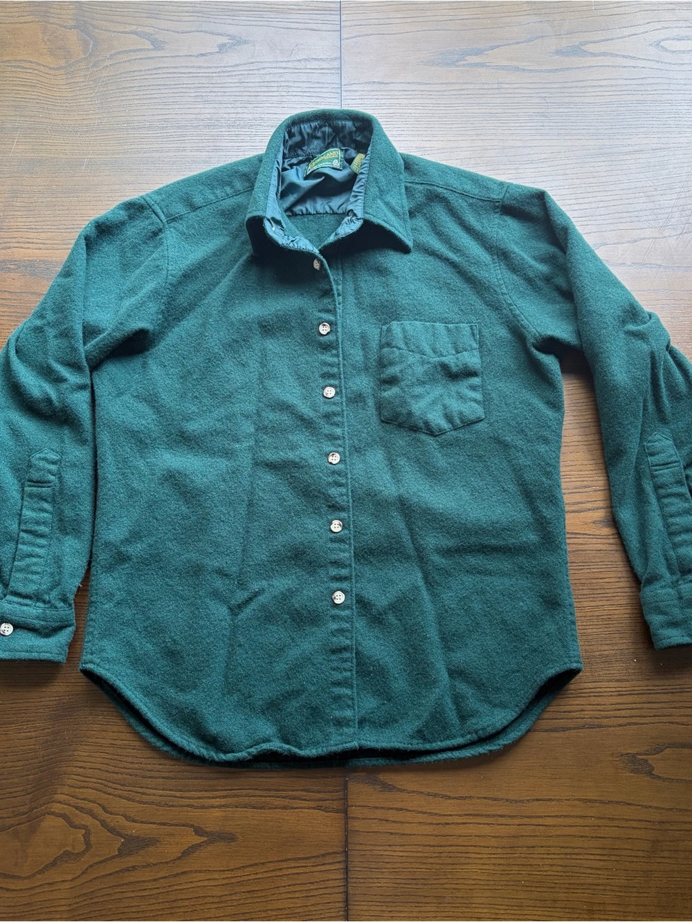 Vintage Forest Green Button-Front Long Sleeve Wool Shirt